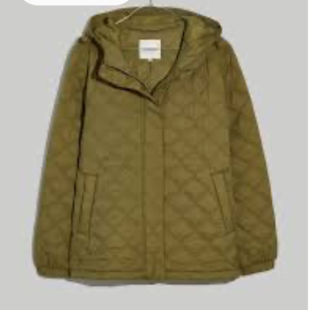 Madewell army green quilted puffer pack able jacket size large